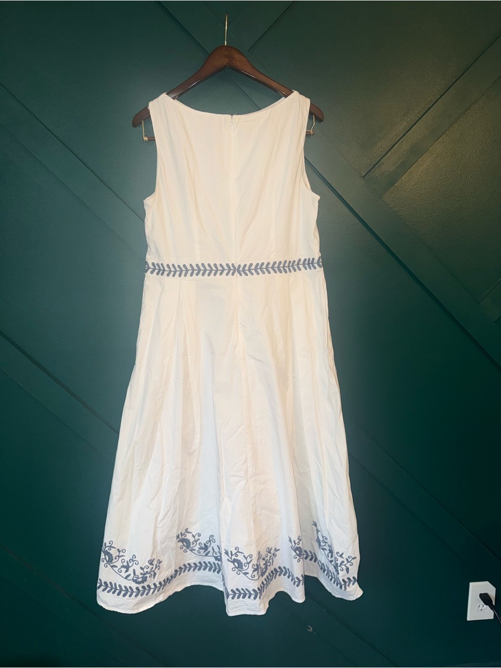 Floral Vine Embroidered Cotton Poplin Maxi Dress Cottagecore Boho Prairie Dress - Picture 3 of 8